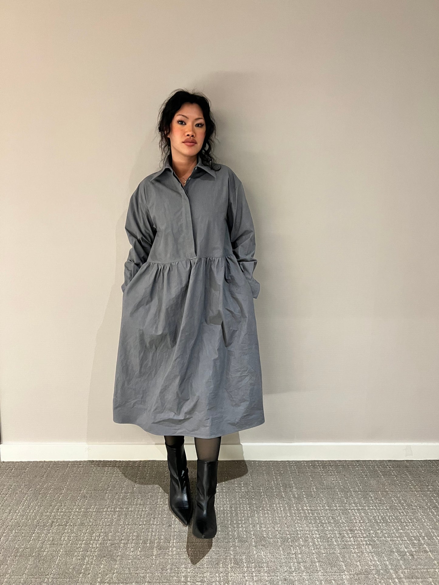 Dalia Dress in Cotton Charcoal